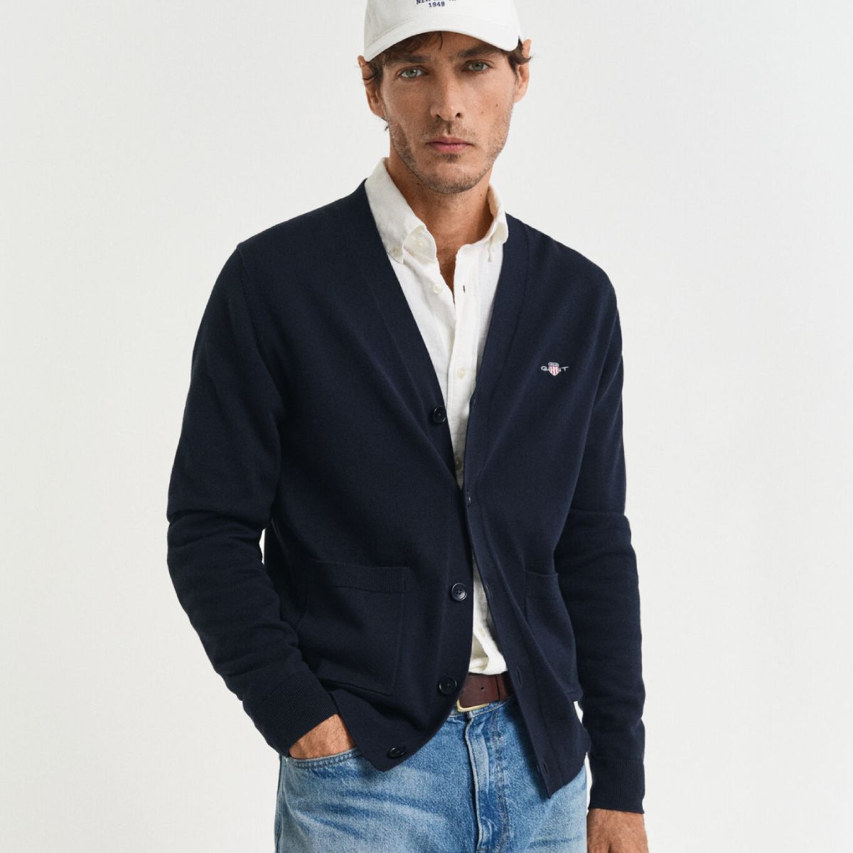 Classic Cotton V-Neck Cardigan - Evening Blue