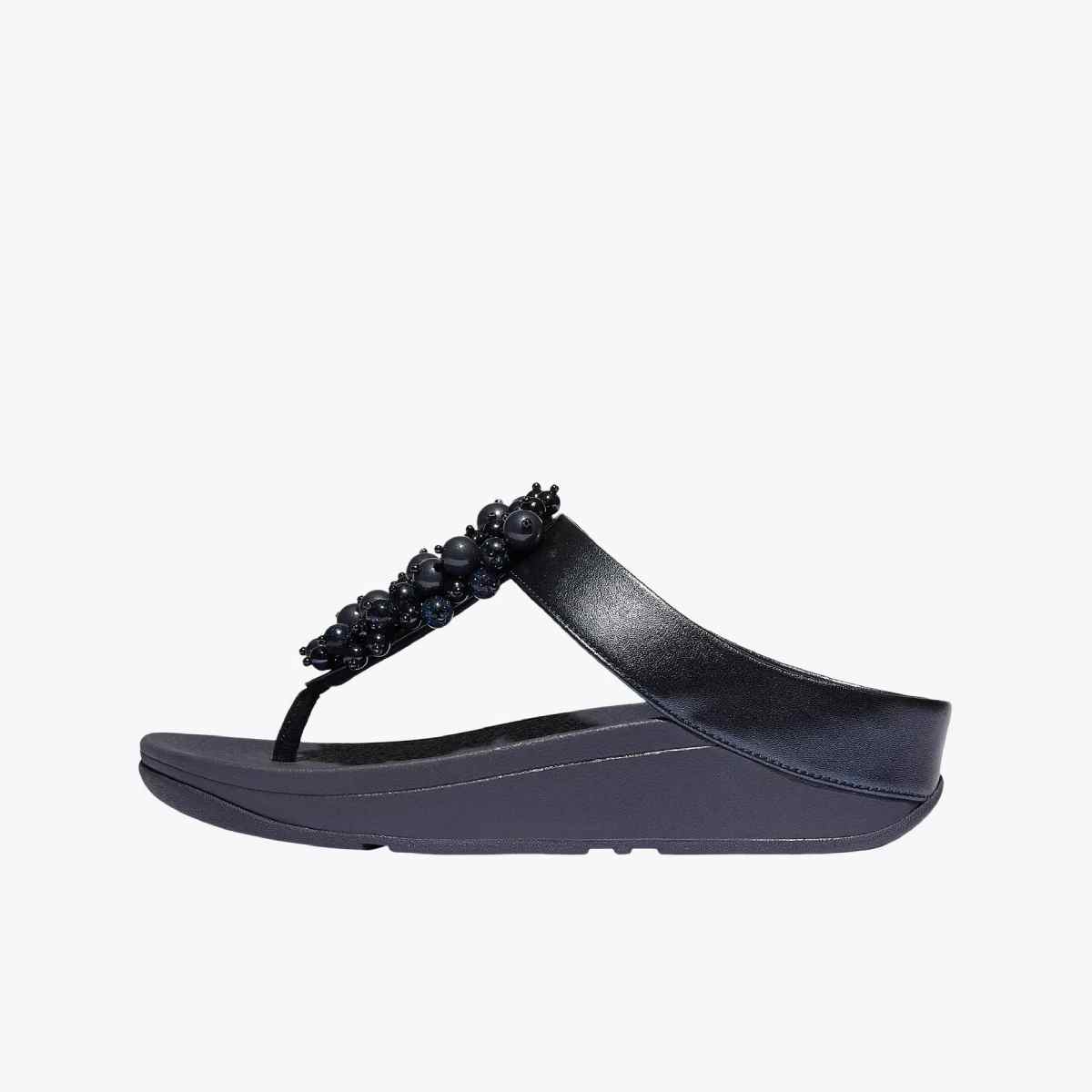 FINO Beadie-Button Metallic Toe-Post Sandals Navy