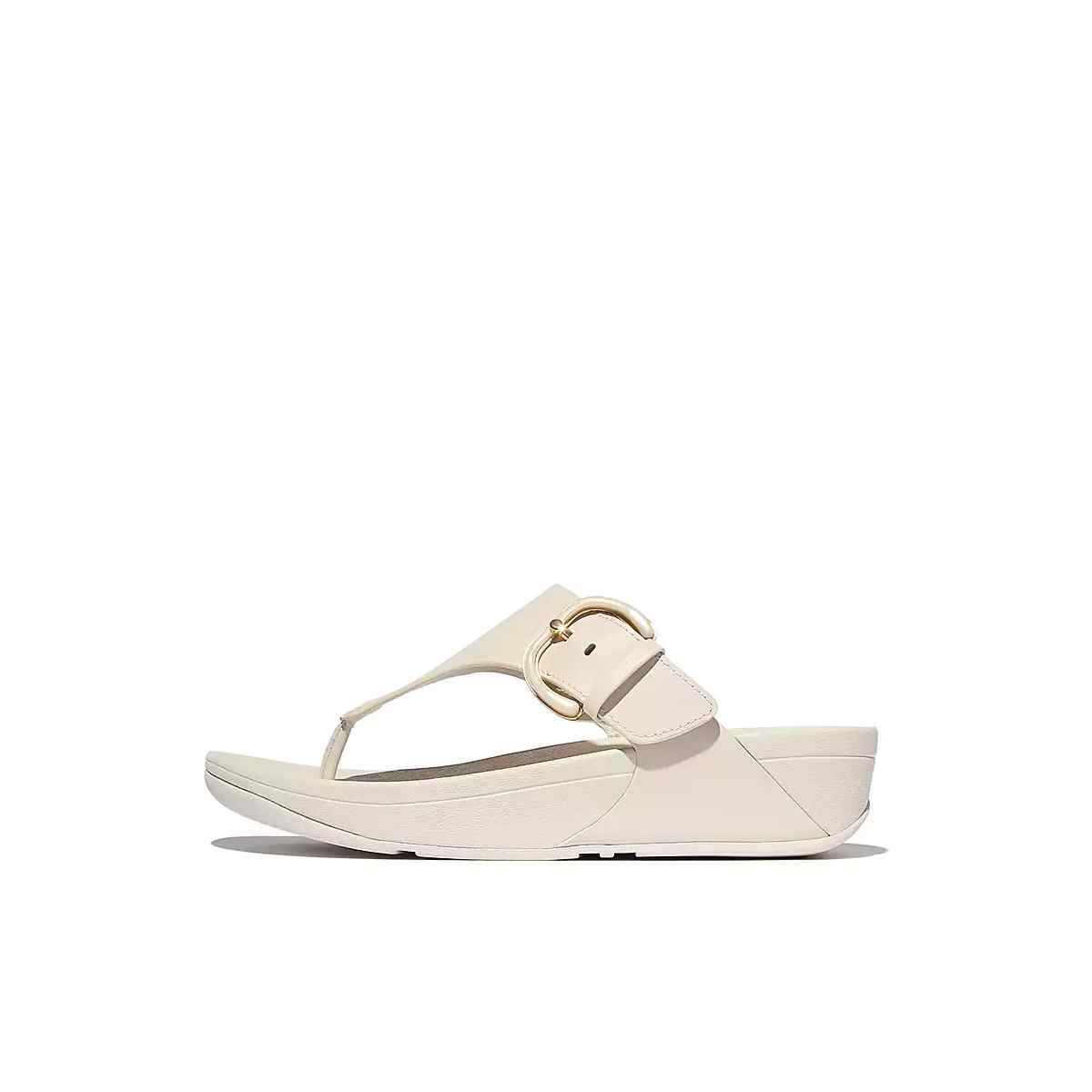 LULU Resin-Buckle Leather Toe-Post Sandals - Paris Beige
