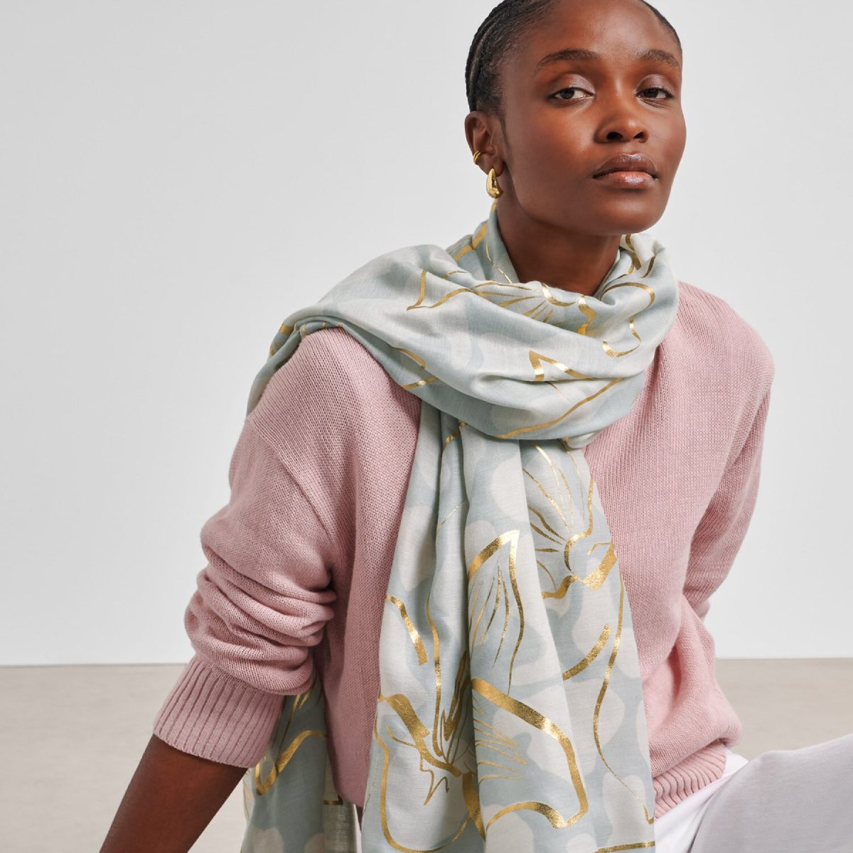 Printed Foil Scarf - Green Mist