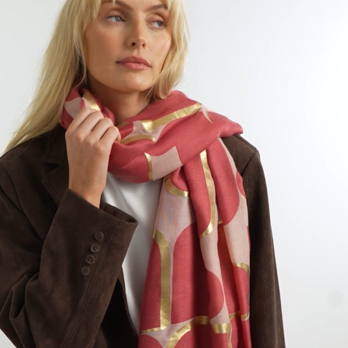 Printed Foil Scarf - Raspberry
