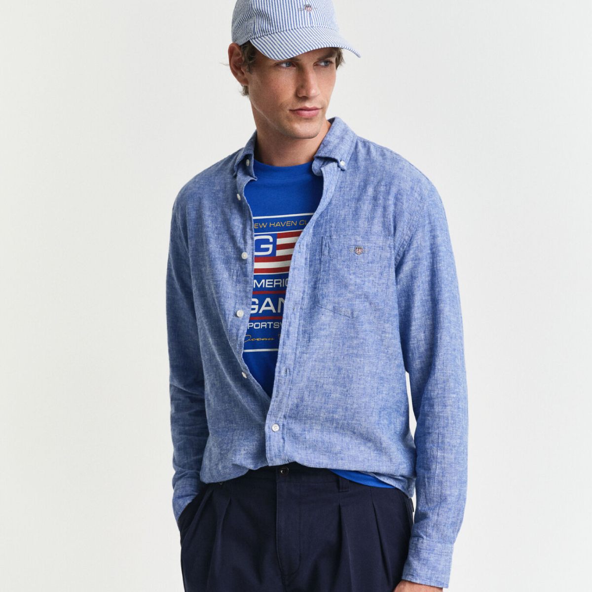 Regular Fit Cotton Linen Shirt - Rich Blue
