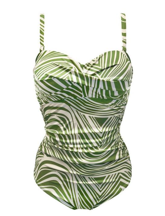 Santa Monica Strapless Tummy Control Swimsuit Khaki Stripe