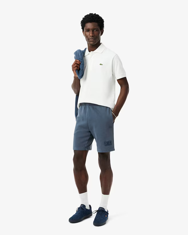 Washed Effect Cotton Fleece Shorts Mineral Blue
