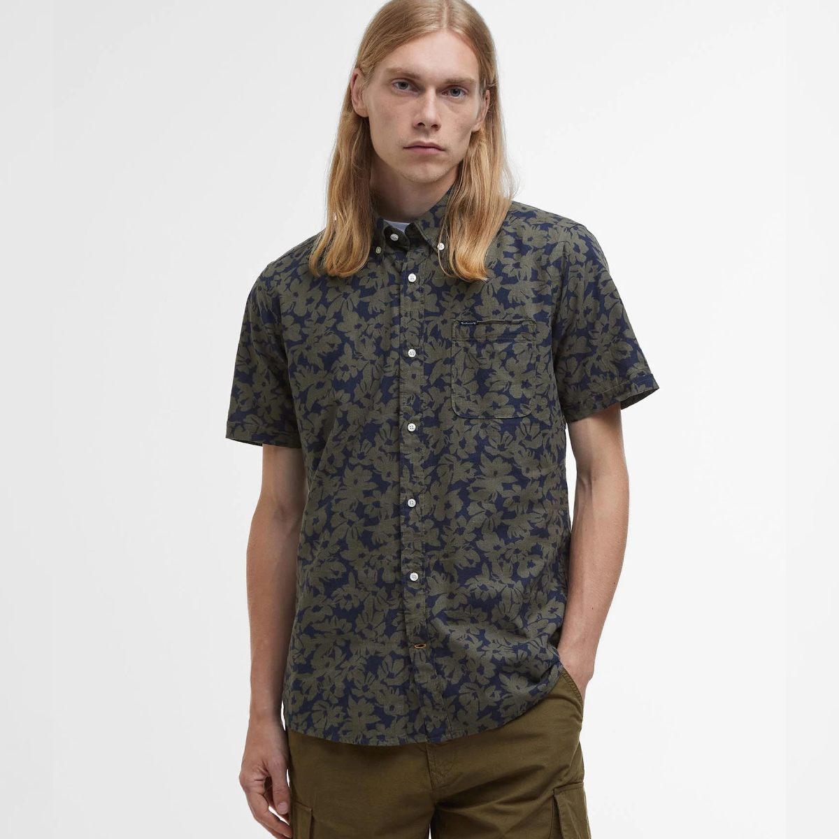 Sidmouth Printed Tailored Short-Sleeved Shirt - Classic Navy