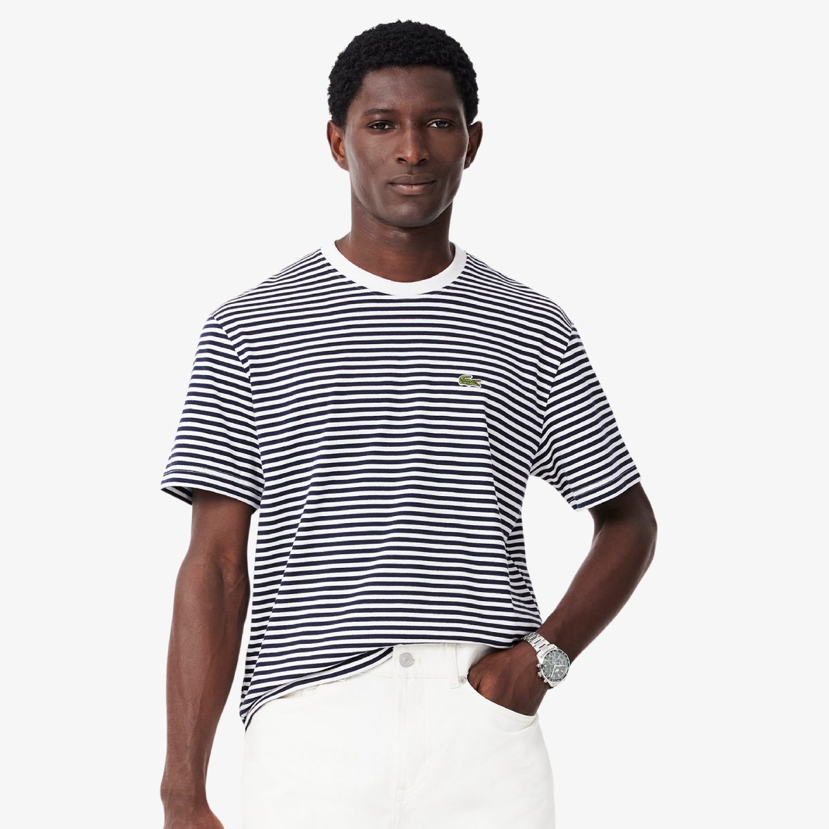 Striped Heavy Cotton T-shirt - Navy