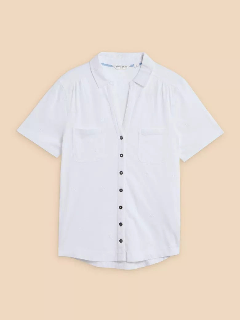 White Stuff Penny Pocket Embroided Shirt Pale Ivory