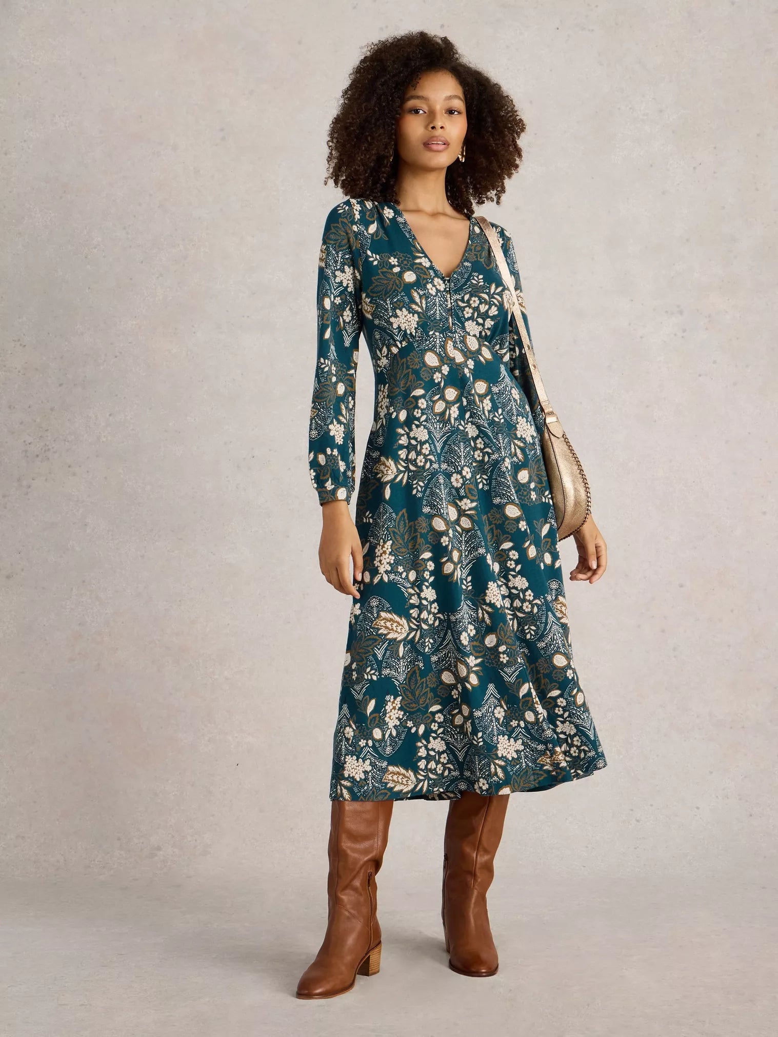 Megan Jersey Midi Dress Teal Print