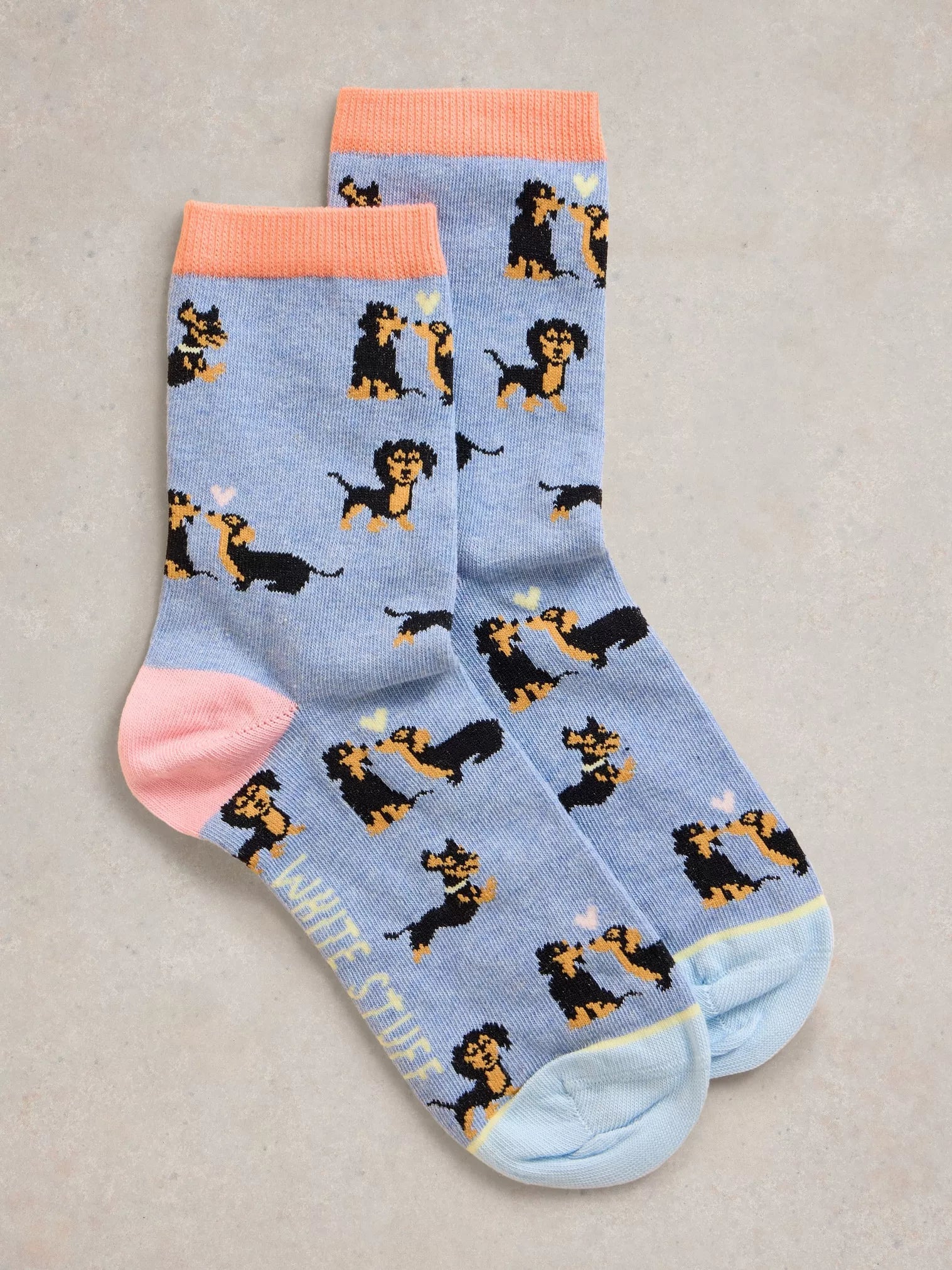 Kissing Sausage Dog Ankle Socks Light Blue