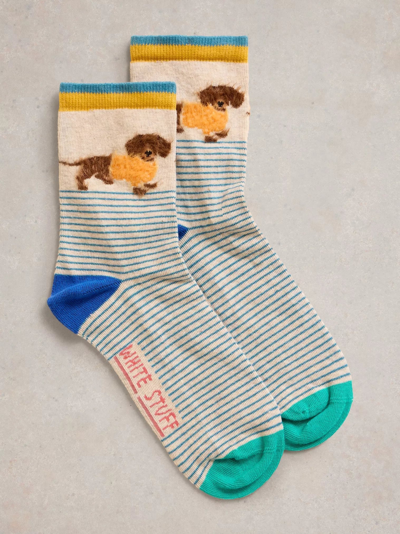 Fluffy Sausage Dog Ankle Socks Natural Multi