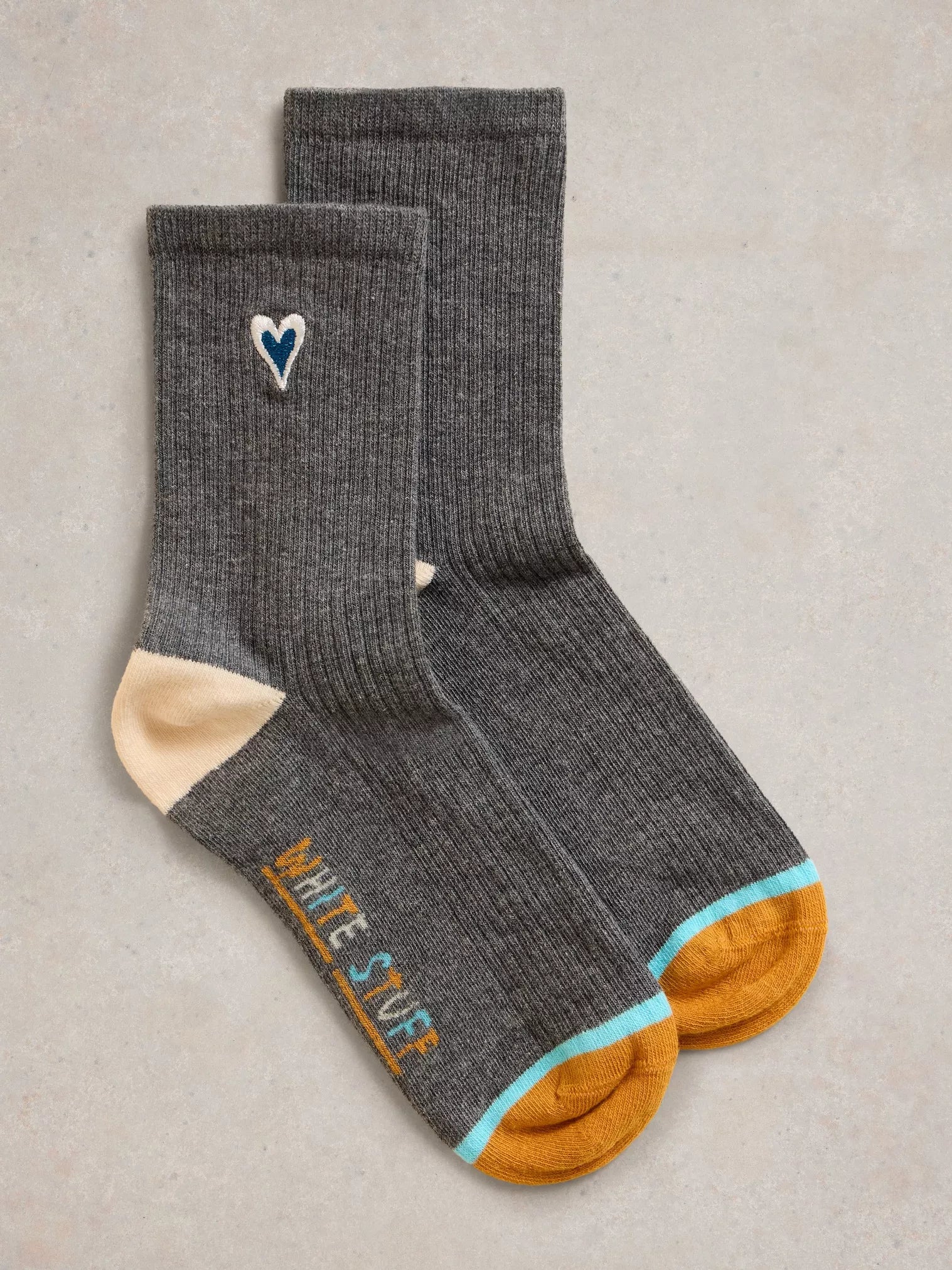 Heart Embroidered Ankle Sock Dark Grey