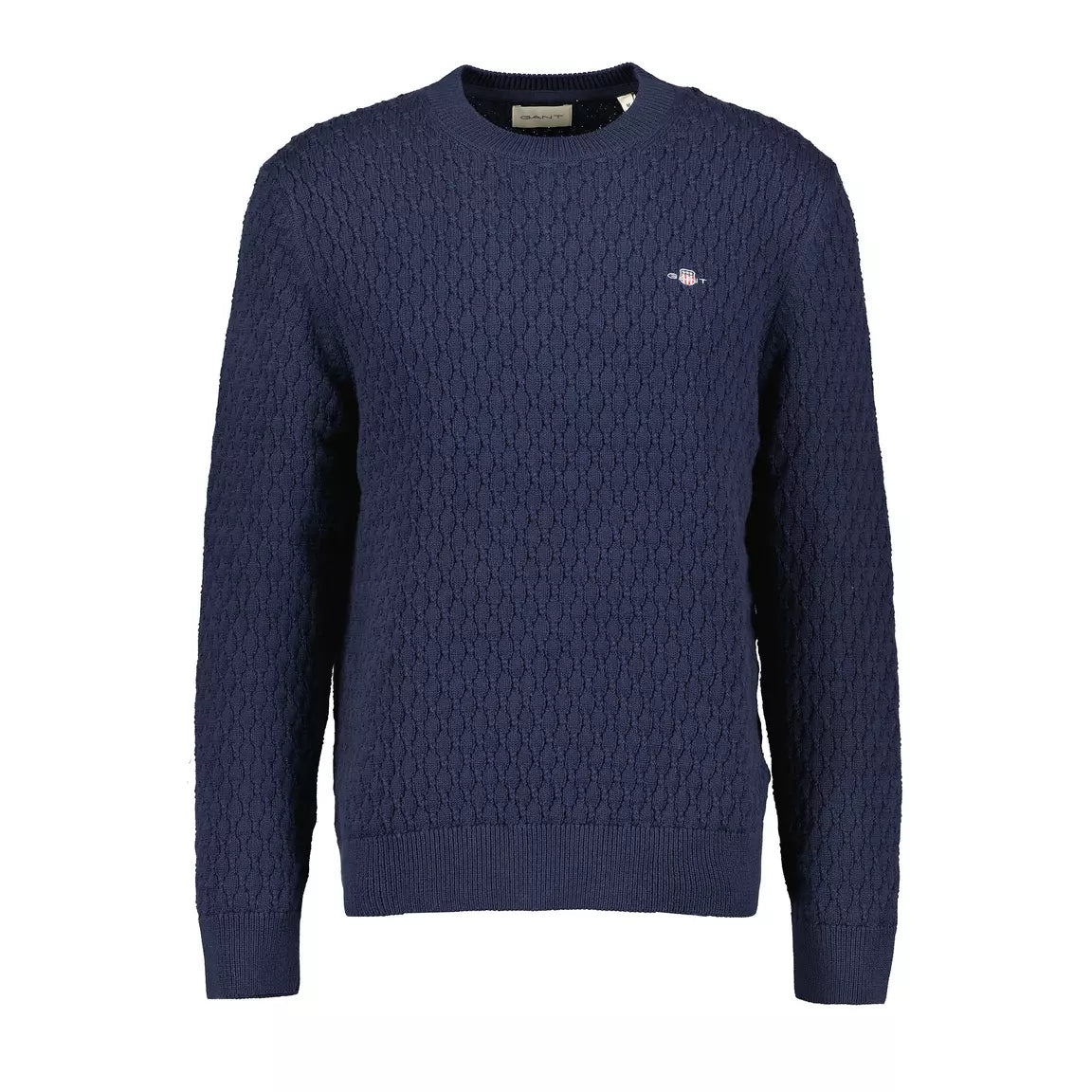 Textured Cotton C-Neck Sweater Navy