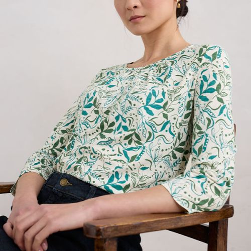 Appletree 3/4 Sleeve Top Wandering Peas Chalk