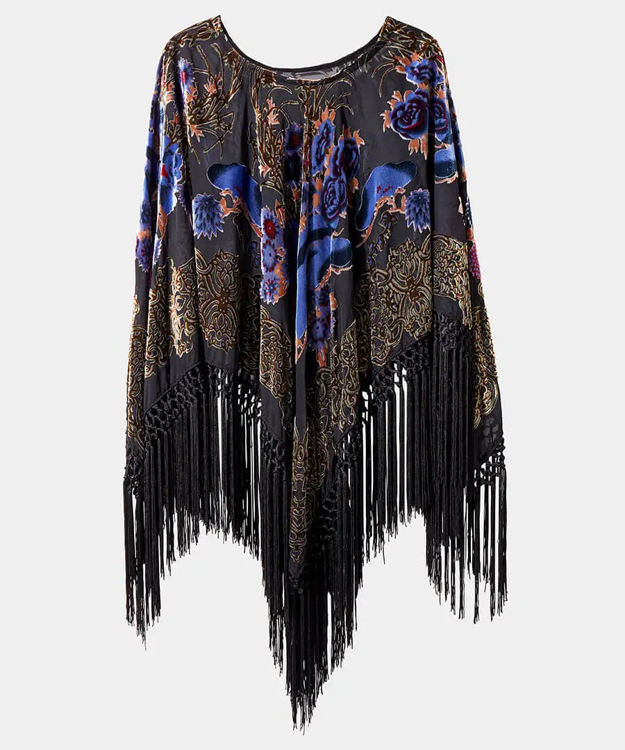 Evening Paradise Devore Poncho Black