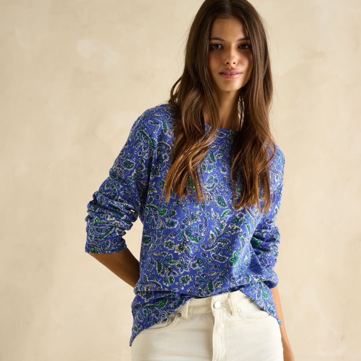 Harbour Blue Paisley Boat Neck Printed Top