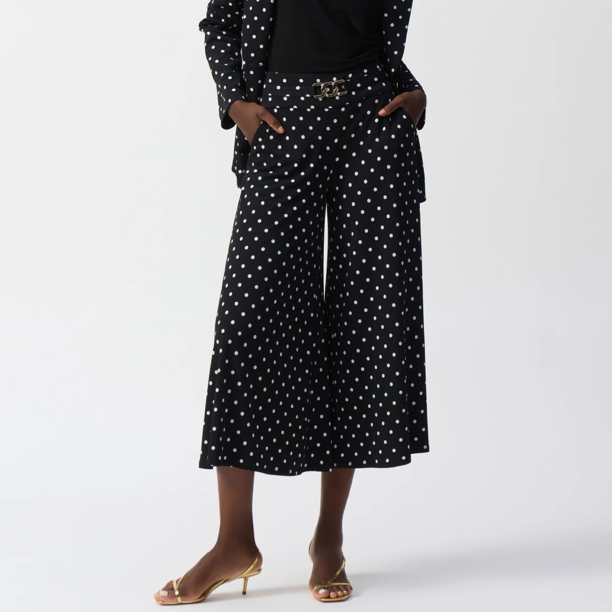 Dot Print Pull-On Culotte Pants - Black/Vanilla