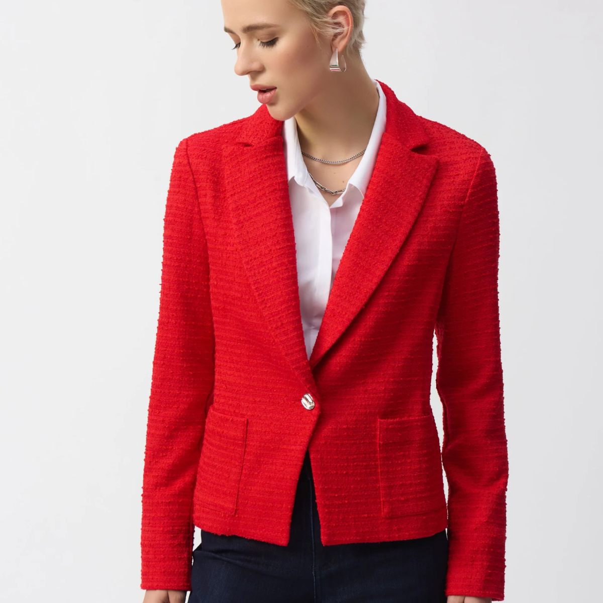 Radiant Red Bouclé Fitted Blazer