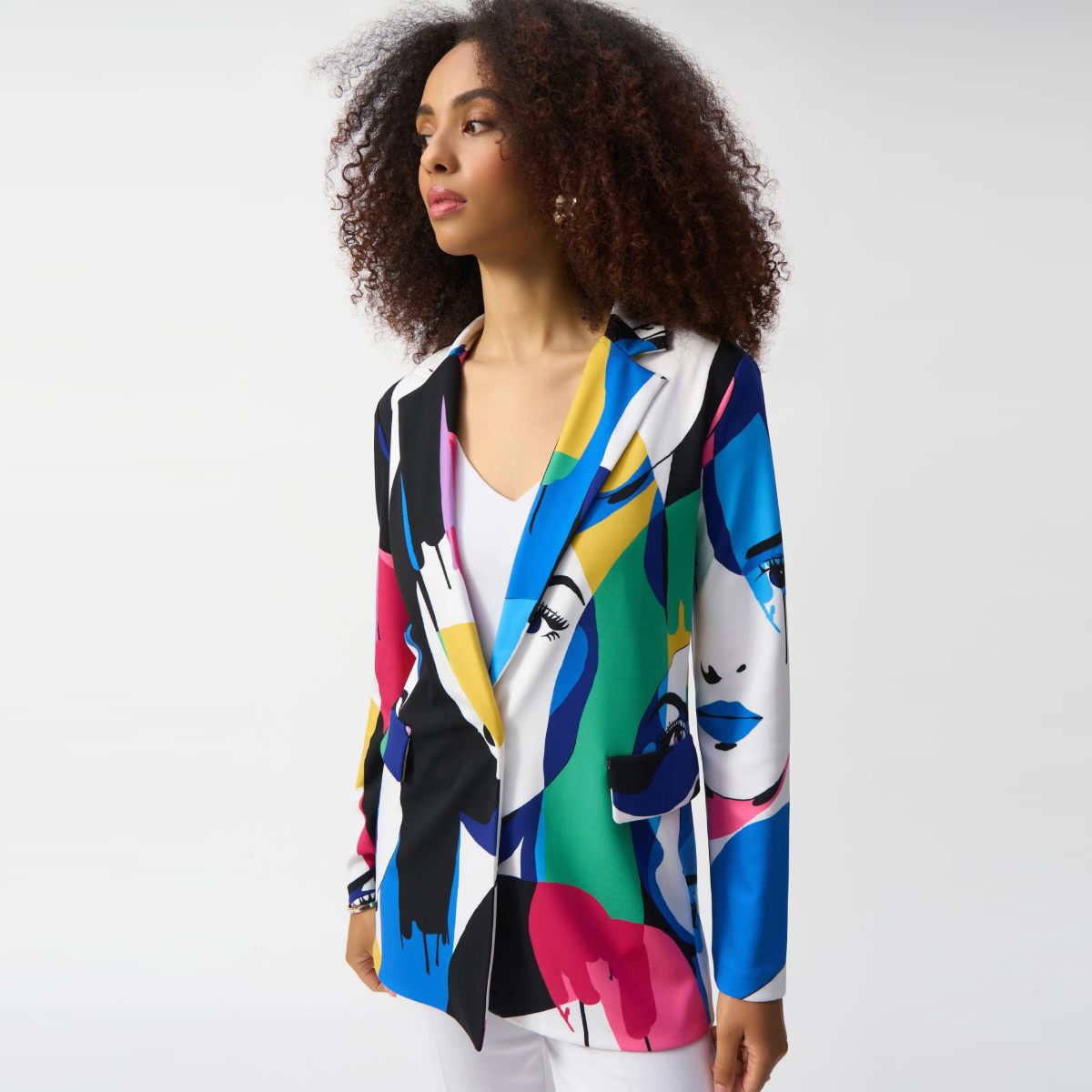 Face Print Straight Blazer - Vanilla/Multi