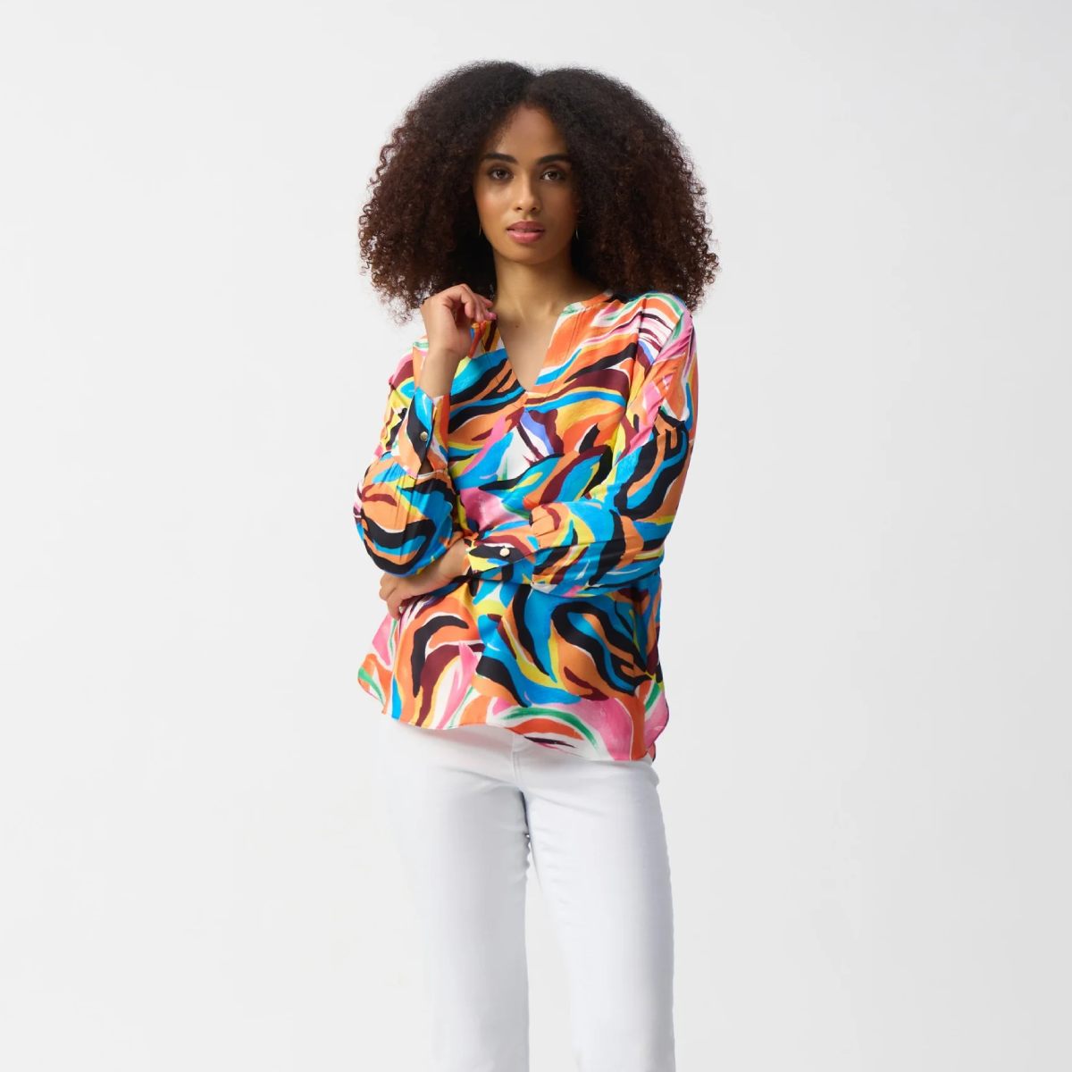 Satin Abstract Print Boxy Top - Vanilla/Multi