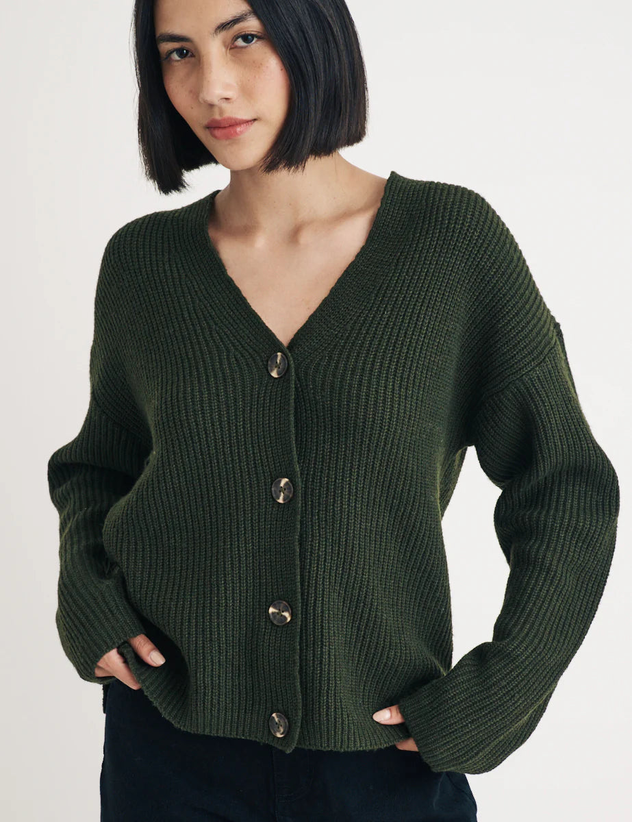 Dark Green Ribbed Cardigan