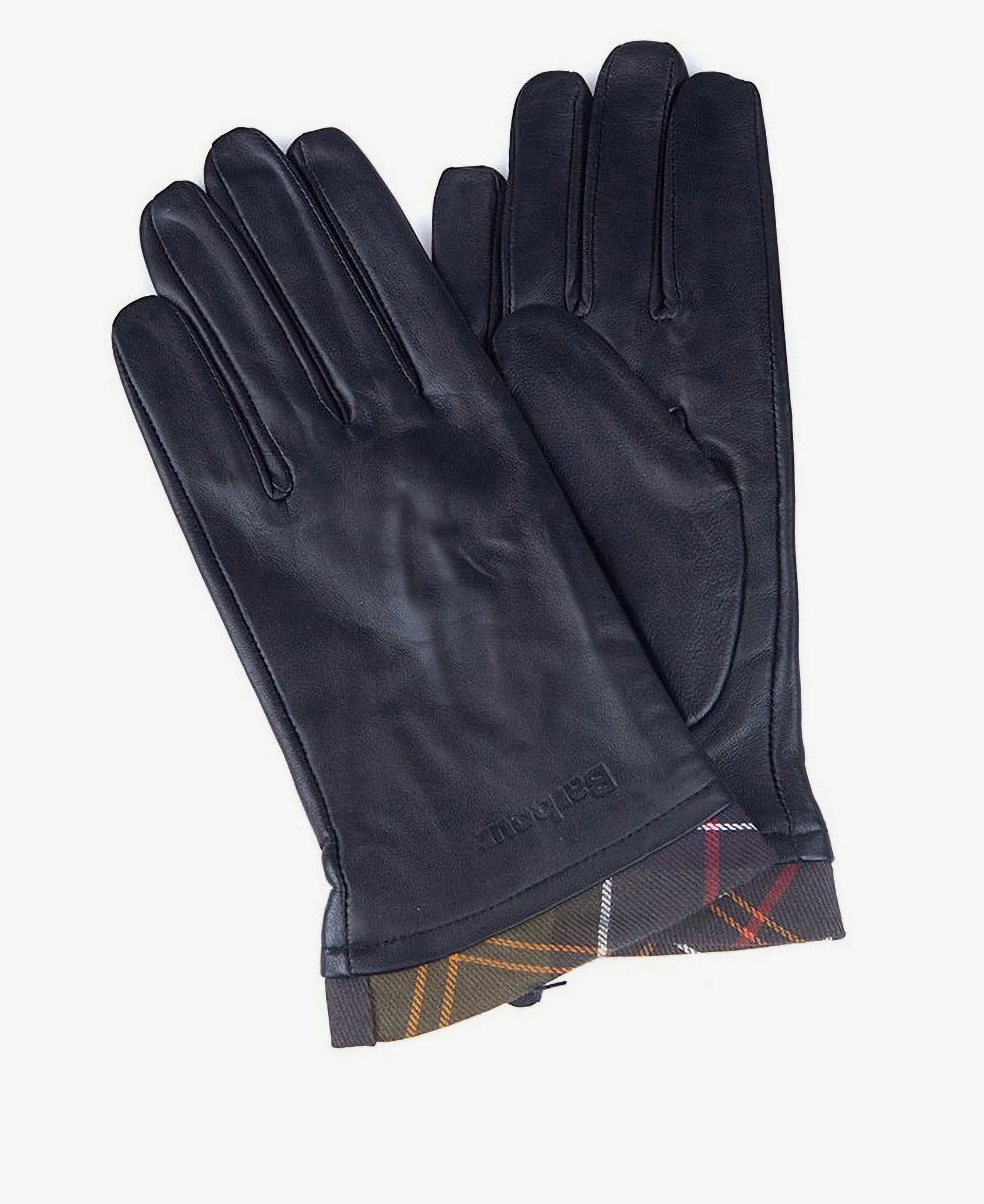 Tartan Trimmed Leather Gloves Black