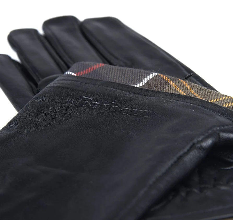 Tartan Trimmed Leather Gloves Black