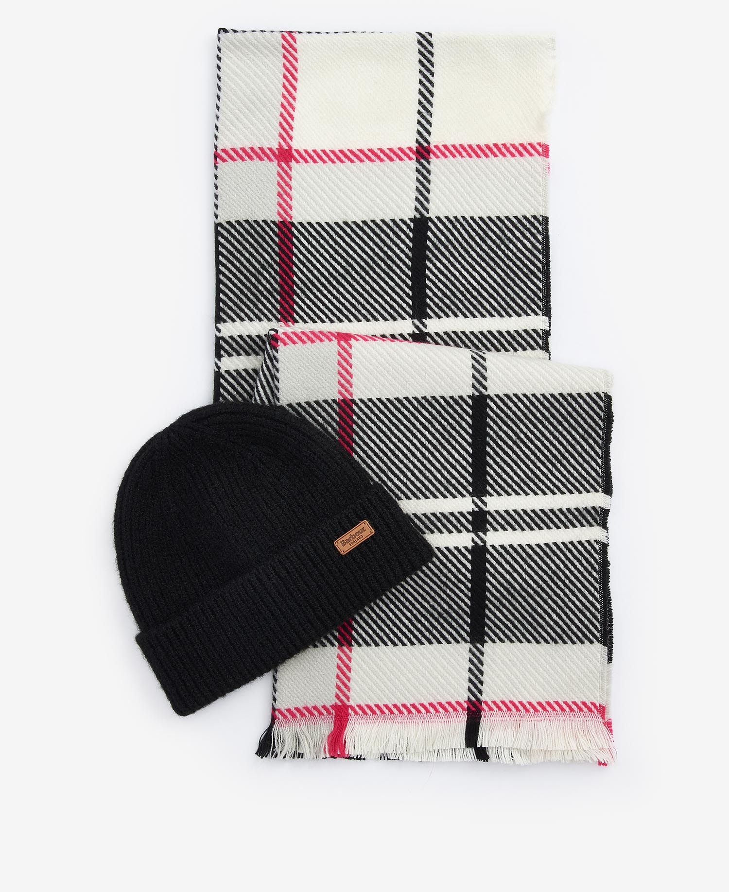 Pendle Beanie & Blair Scarf Gift Set Hot Pink Monochrome