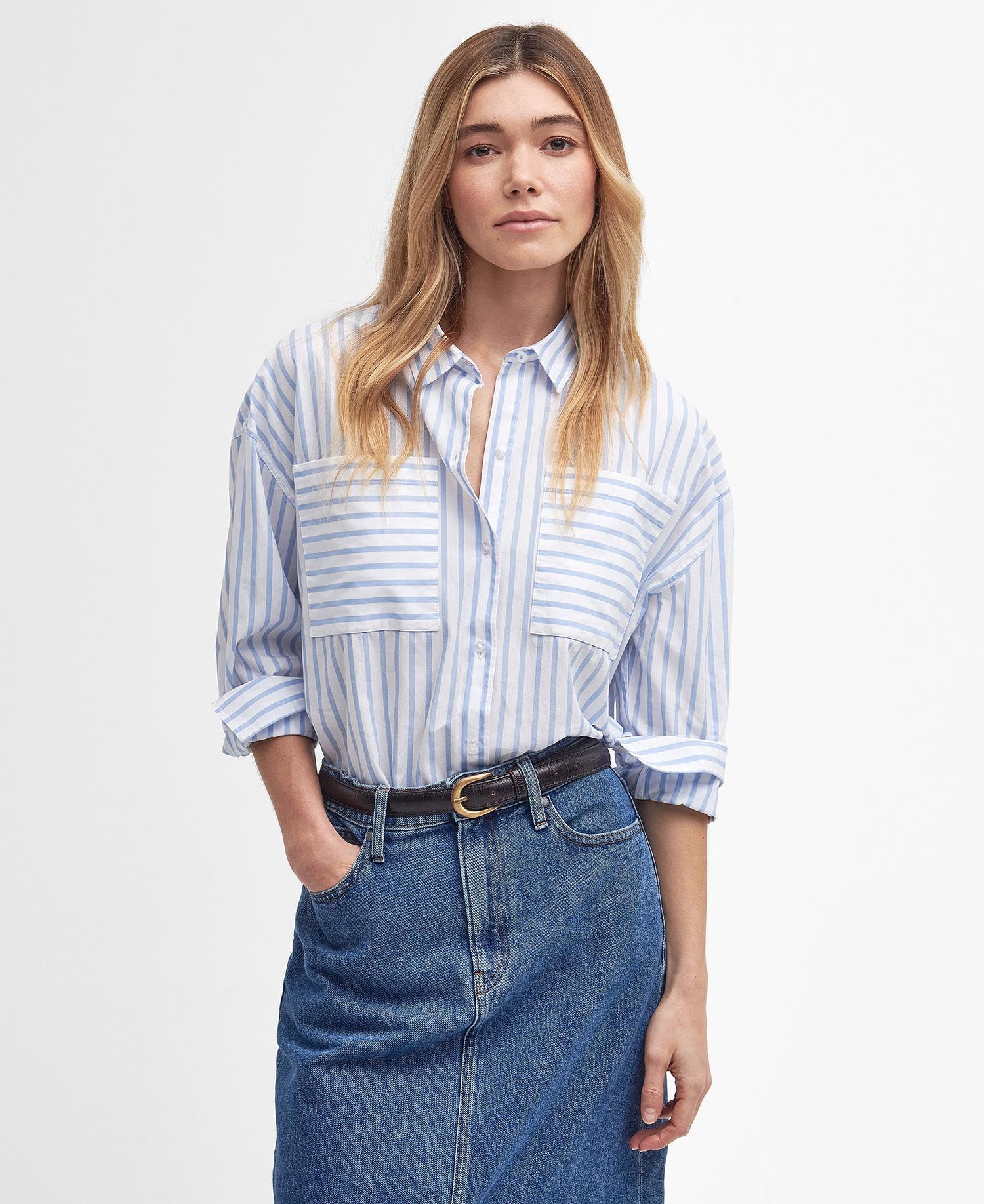 Nicola Striped Relaxed Long-Sleeved Shirt White Blue Stripe