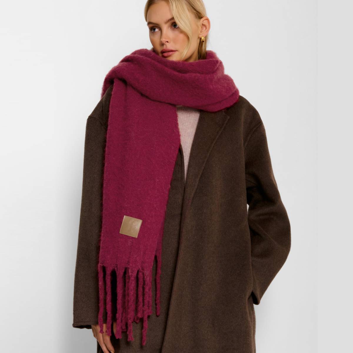 Oversized Recycled Tassel Scarf - Garnet Red