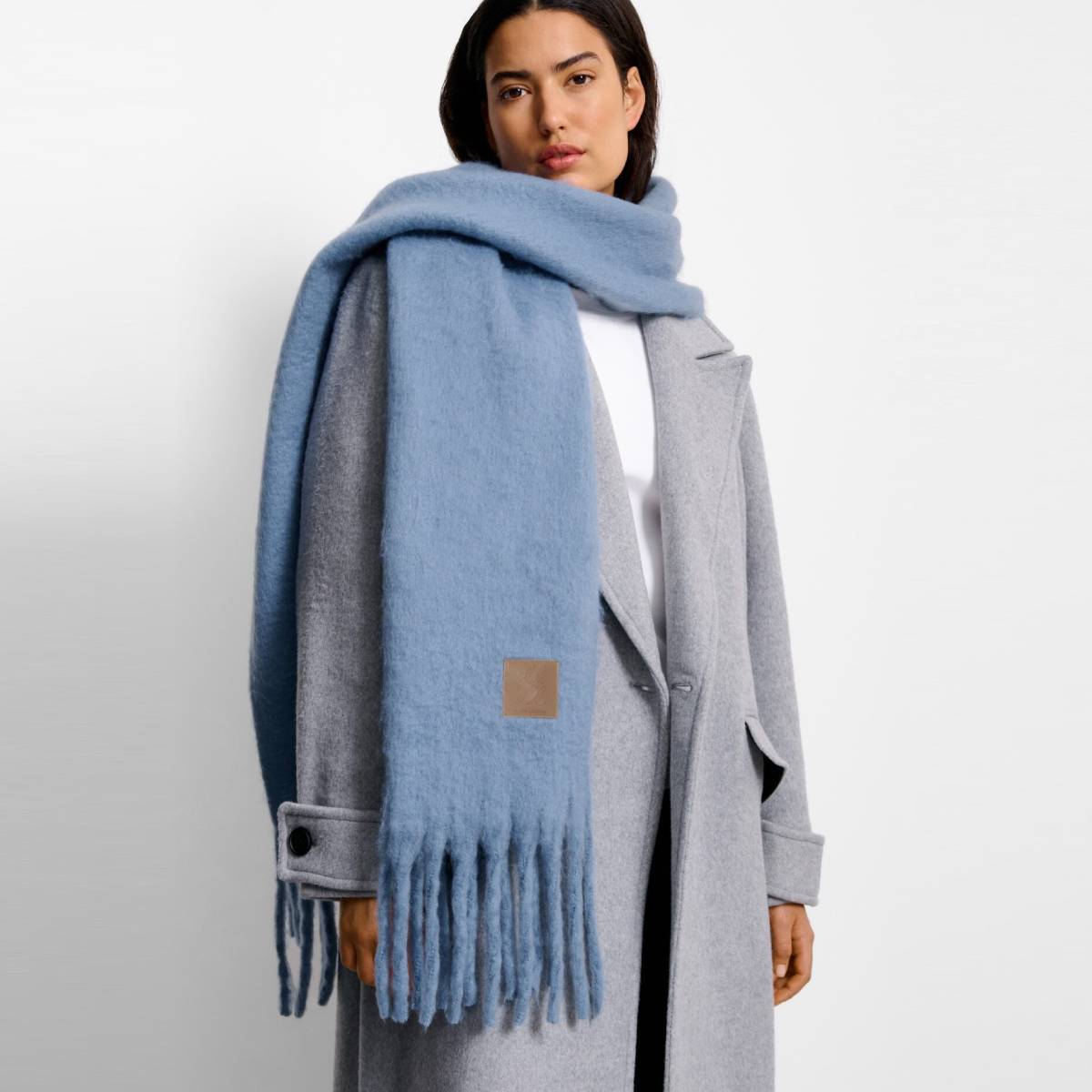 Oversized Recycled Tassel Scarf - Blue