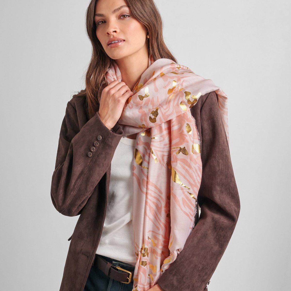Printed Foil Scarf - Dusty Pink
