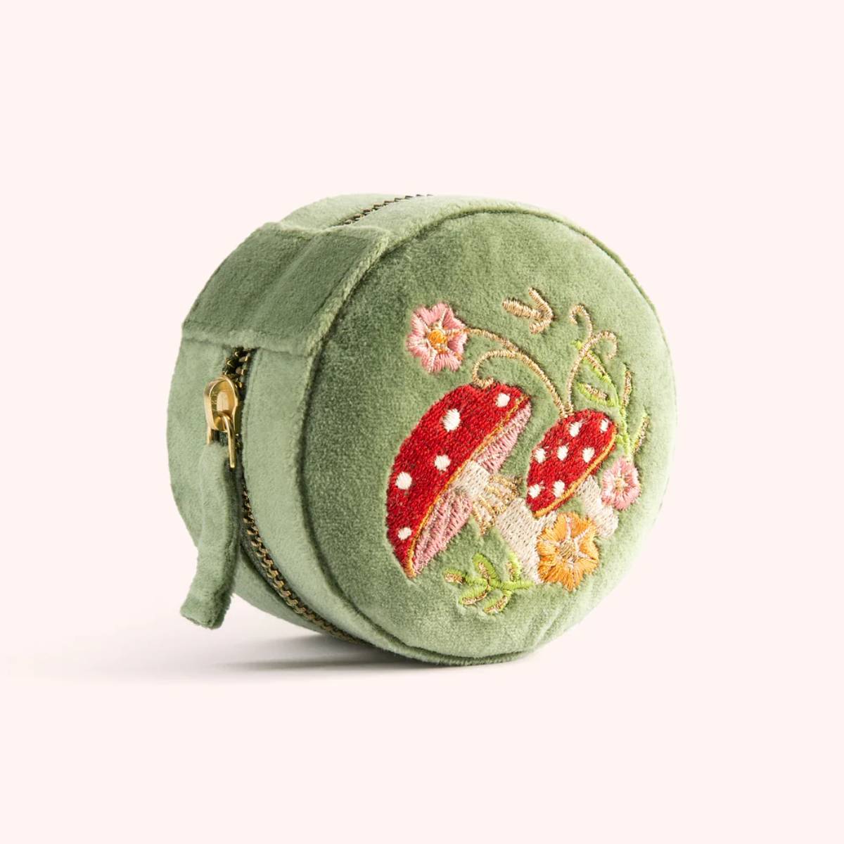 Round Velvet Jewellery Box - Toadstools