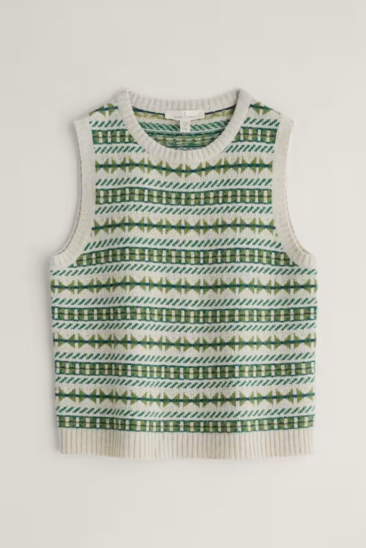 Lemon Porch Fair Isle Knitted Vest Minvor Aran Cut Grass