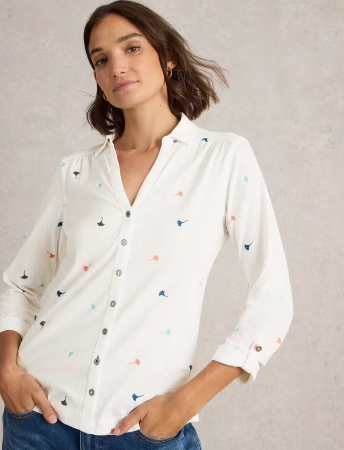 Embroidered Annie Jersey Shirt Ivory Multi