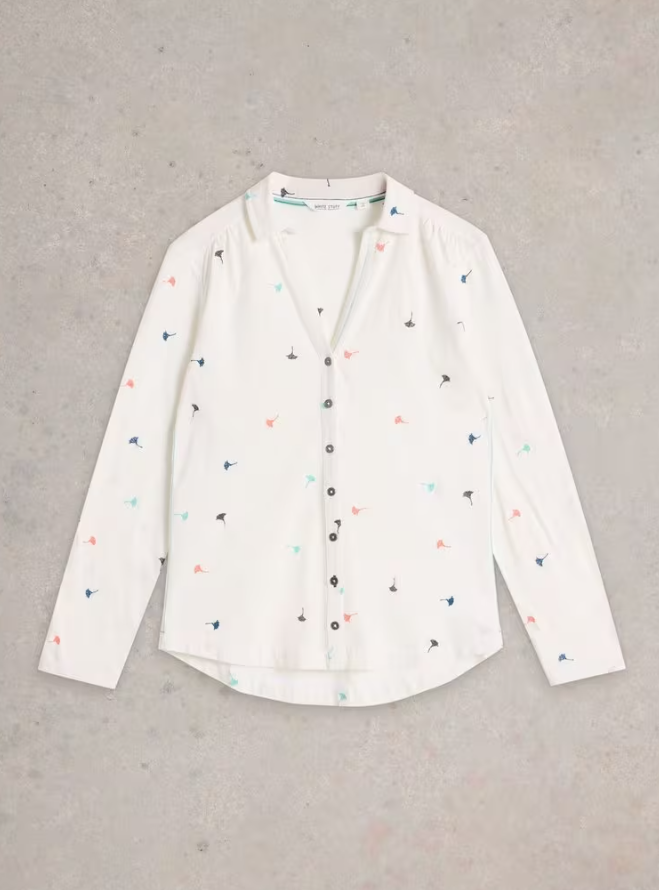 Embroidered Annie Jersey Shirt Ivory Multi