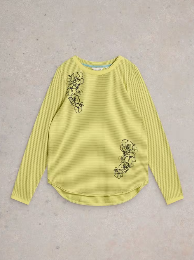 Clara Long Sleeve Embroidered Tee Yellow Multi