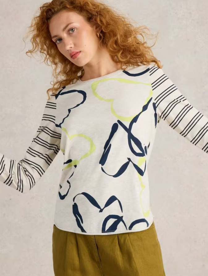 Clara Tee Crew Neck Natural Print