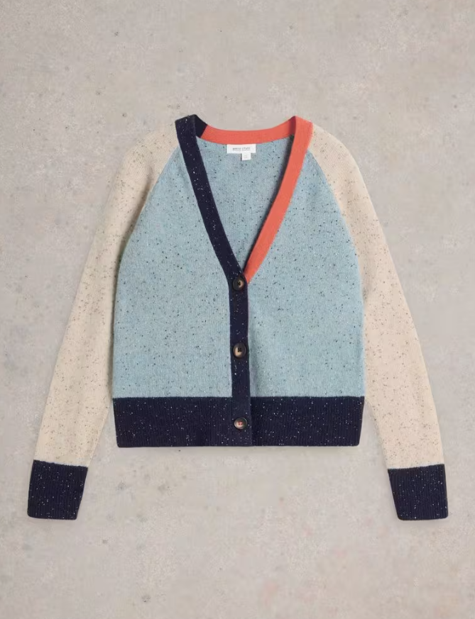 Colourblock Wool Nep Cardi Blue Multi