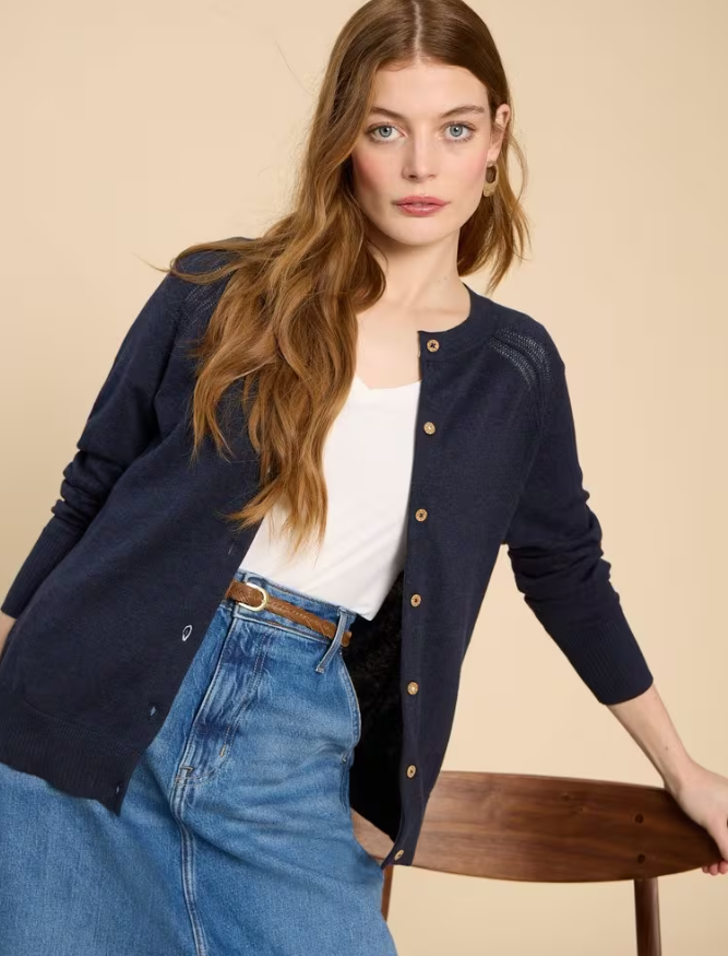 Lulu Crew Neck Cardigan Dark Navy