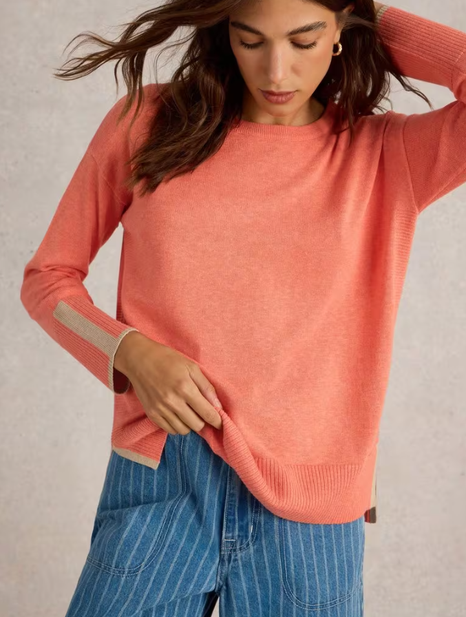 Olive Long Sleeve Jumper Mid Coral