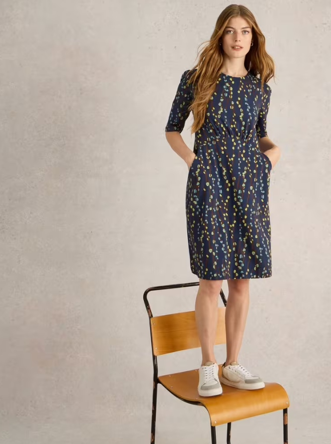 Olivia Mid Sleeve Jersey Dress Navy Print