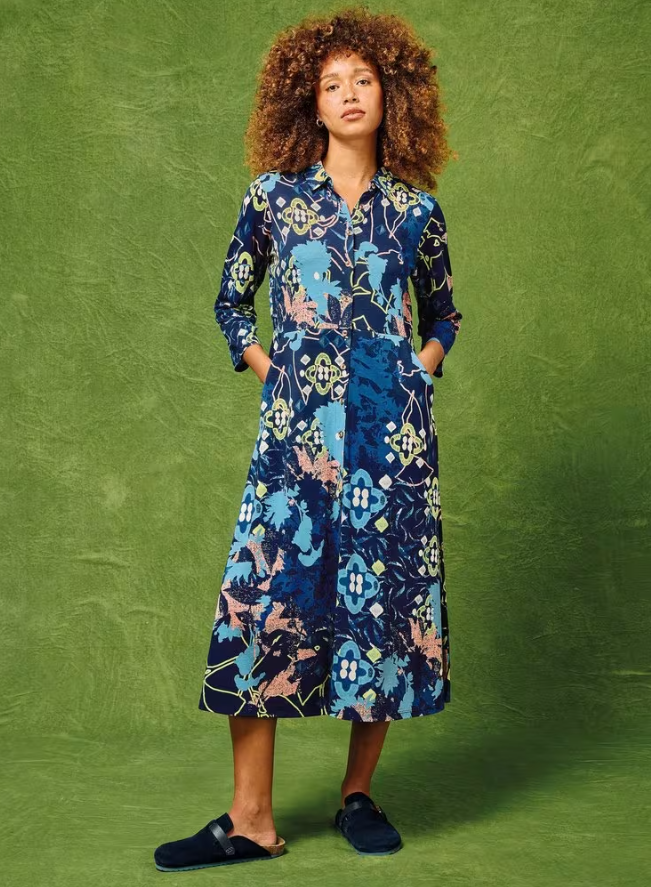 Rua Midi Jersey Dress Blue Print