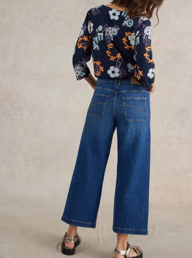 Tia Cropped Wide Leg Jean Dark Denim