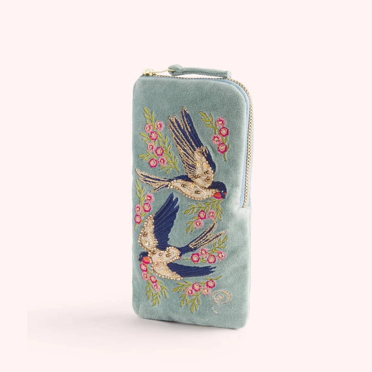 Velvet Sunglasses Pouch - Swooping Swallows