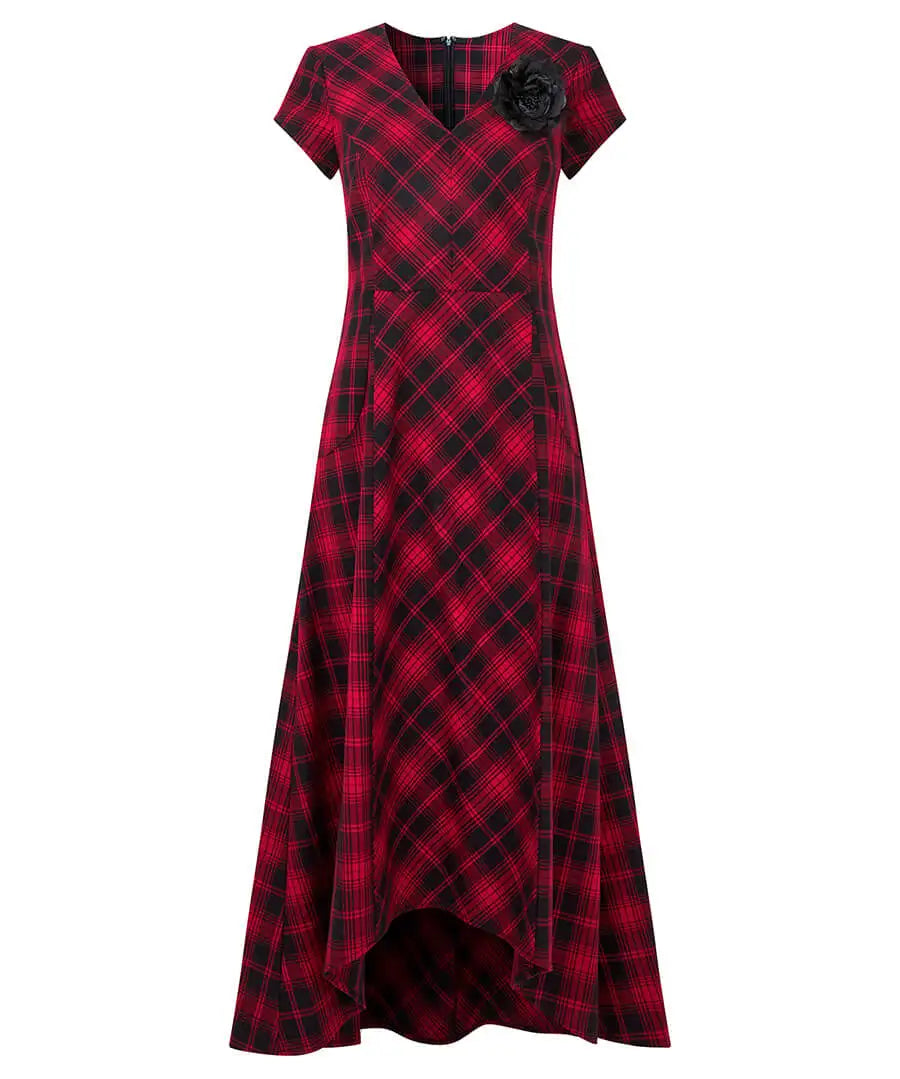 Dixie Check Dress With Corsage Petite Red