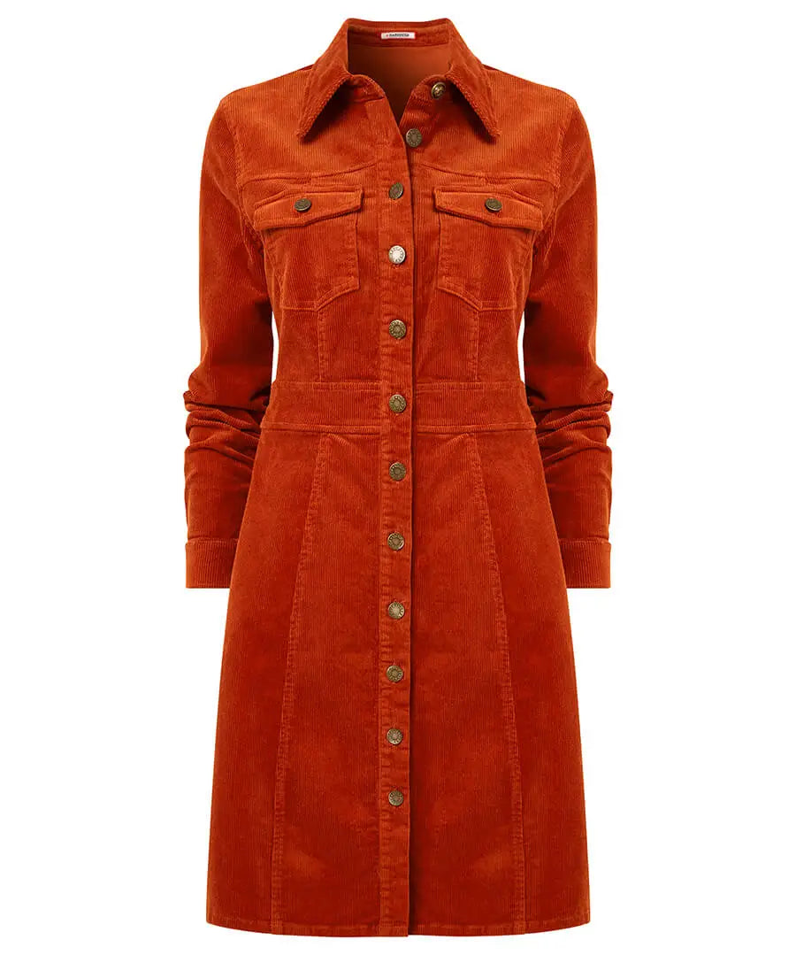 Josie Cord Button Through Dress Orange