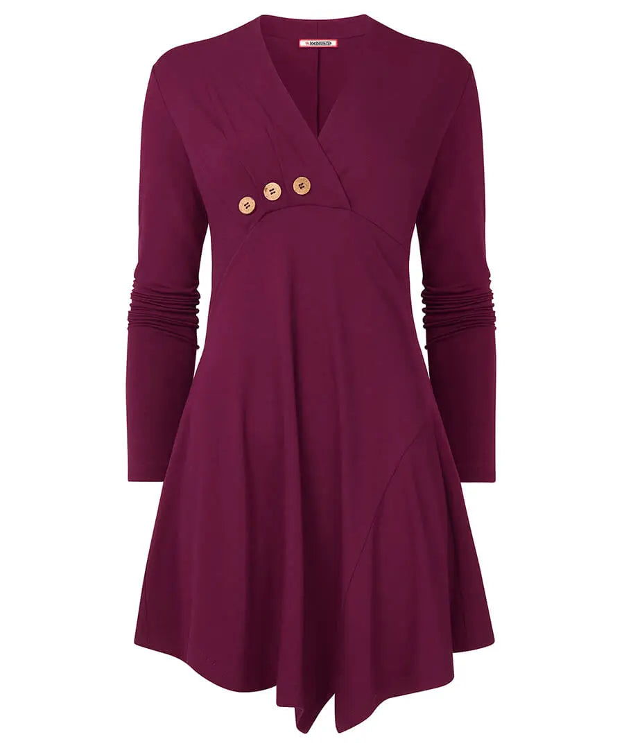 Button Detail Jersey Tunic Top Berry