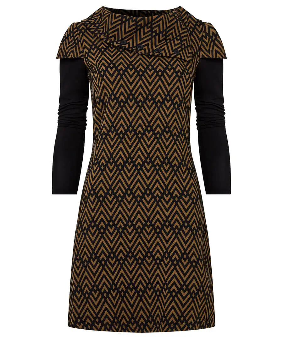 Geo Jacquard Layered Tunic Brown