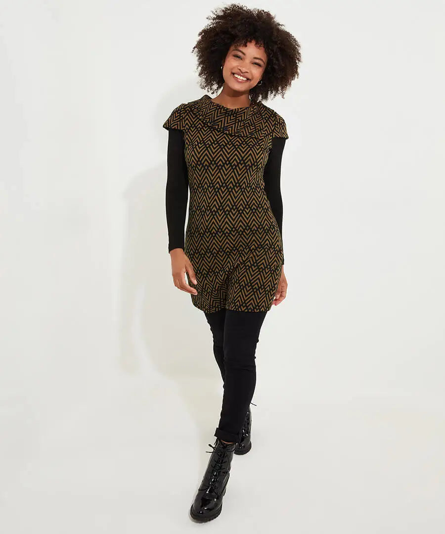 Geo Jacquard Layered Tunic Brown