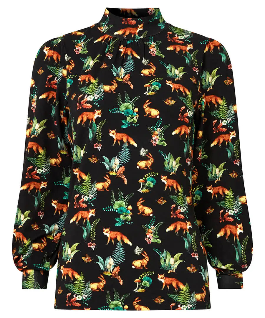 Woodland Wonder Jersey Print Top Black